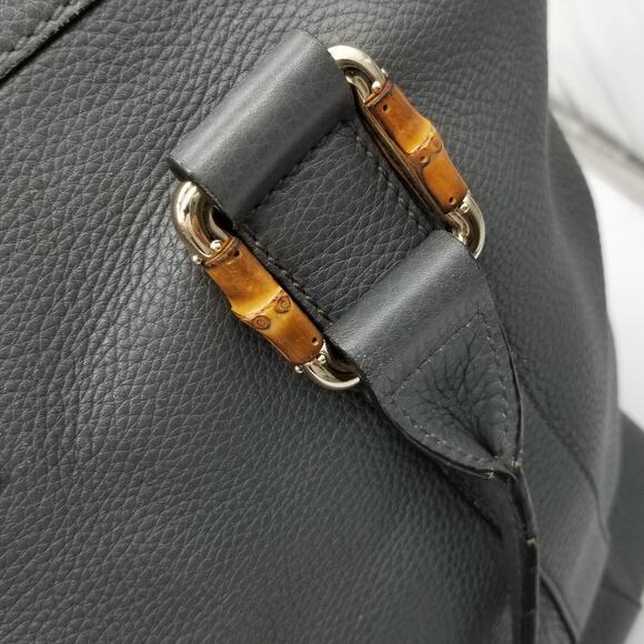 GUCCI Gray Leather Tote Large Bamboo Goldtone Double Strap - Picture 6 of 16